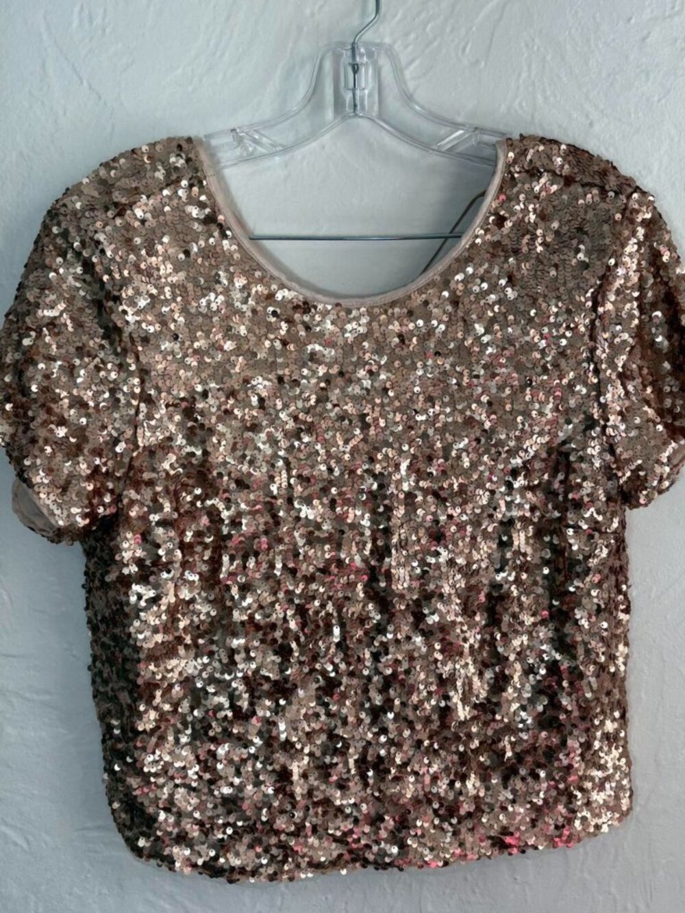 Abercrombie & Fitch Sequin Crop Top Small Pink Gold Tie Back Party Festival
